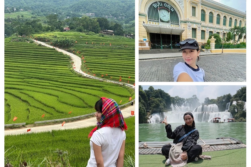 Nga Nguyen en repérage au Vietnam : rizières en terrasses du Nord, chutes de Ban Gioc et poste centrale de Saïgon
