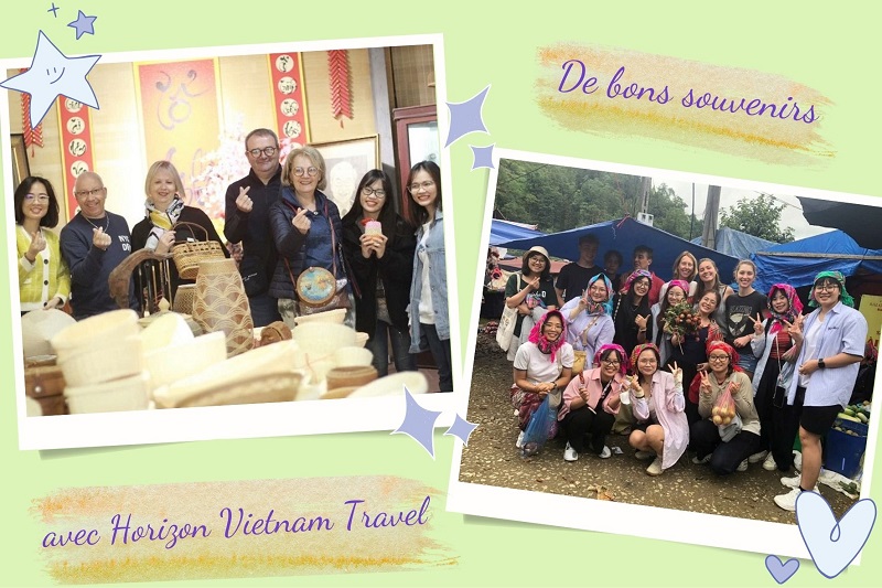 Hoa Nguyen avec des voyageurs : village d'artisanat et rencontre avec des femmes des minorités sur un marché du Nord