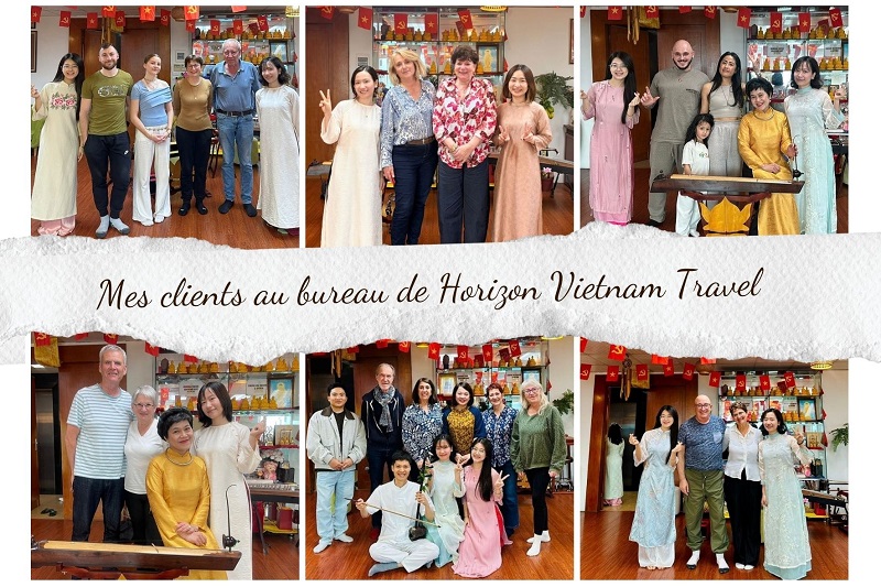 Nga Nguyen et l'équipe accueillent des voyageurs au bureau de Hanoï, autour de la musique traditionnelle