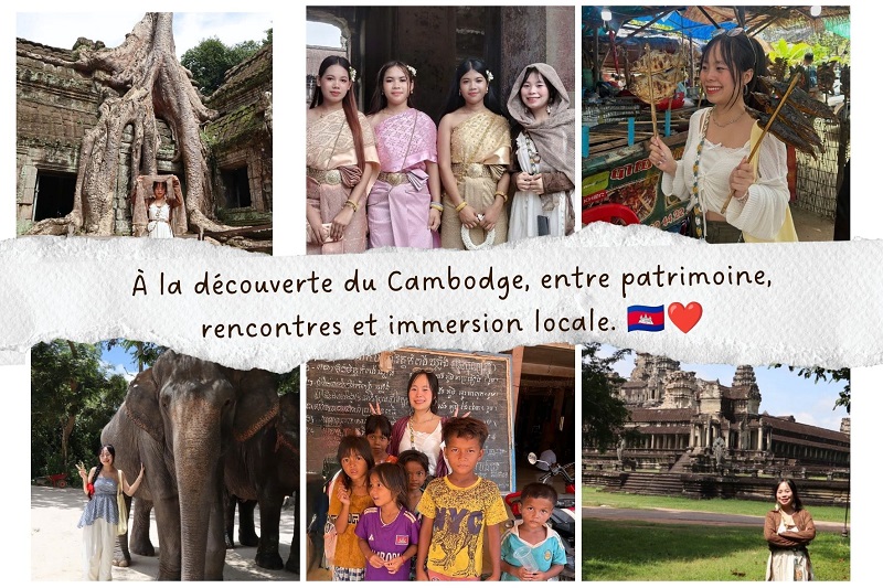 Hien NGUYEN au Cambodge : temples de Ta Prohm et d'Angkor Vat, costumes khmers, éléphants et enfants