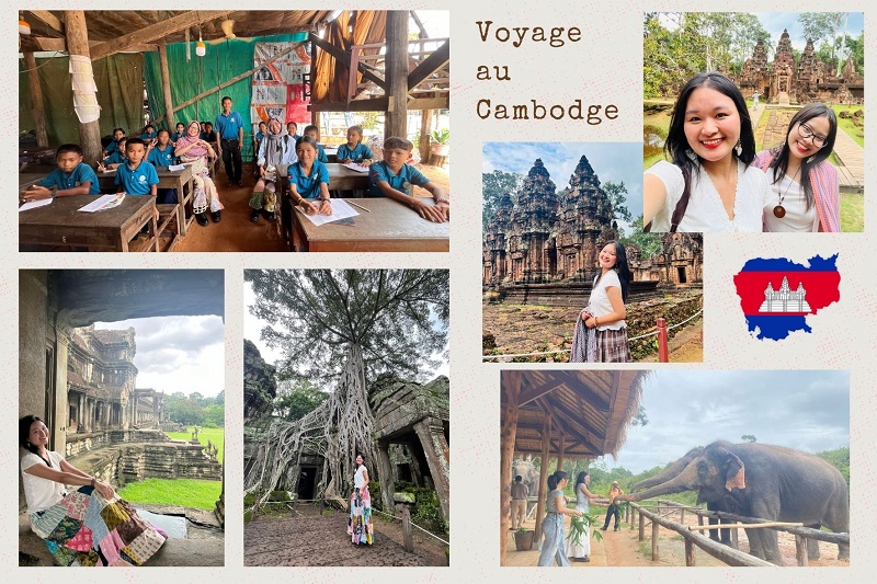 Oanh PHAM en repérage à Siem Reap : Angkor Vat, Banteay Srei, Ta Prohm, école de village et éléphants