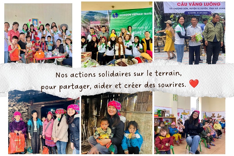 Oanh PHAM lors d'actions solidaires à Ha Giang, Lao Cai et Yen Bai : dons, fournitures scolaires et nouveau pont