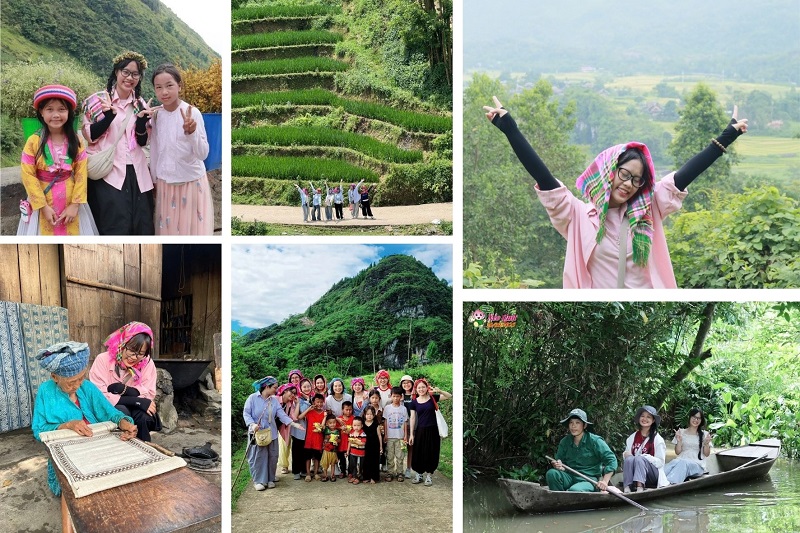 Hoa Nguyen dans le Nord du Vietnam : enfants et tisserande des minorités, rizières en terrasses et barque
