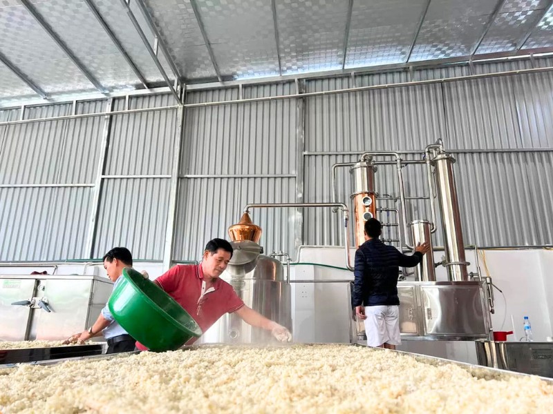 Processus moderne de fabrication de l’alcool vietnamien, alliant techniques traditionnelles et équipements contemporains