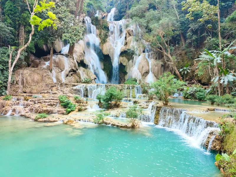 Les chutes de Kuang Si séduisent par leurs cascades étagées et leurs bassins turquoise au cœur d’une nature luxuriante