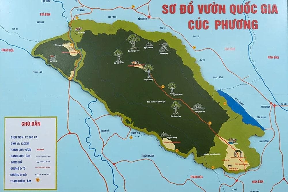 Carte du parc national de Cuc Phuong, à cheval sur Ninh Binh, Hoa Binh et Thanh Hoa