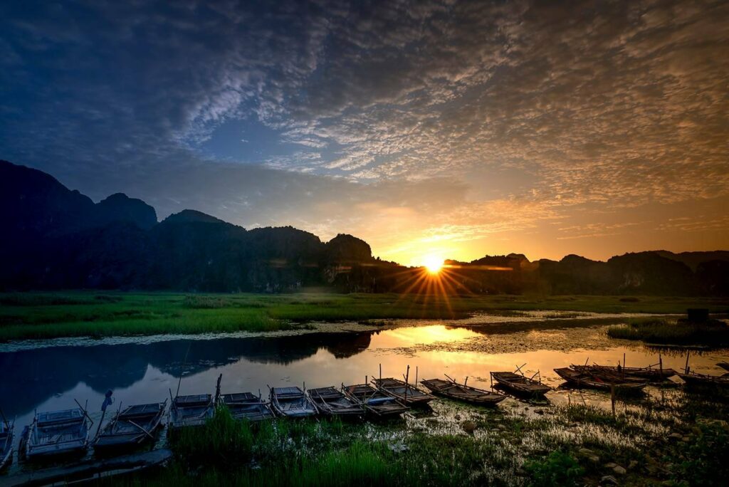 Coucher de soleil sur la réserve naturelle de Van Long