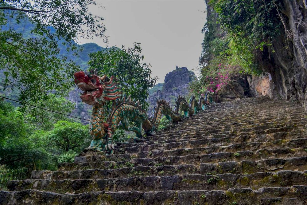 Escalier de 486 marches et dragon de pierre de Hang Mua