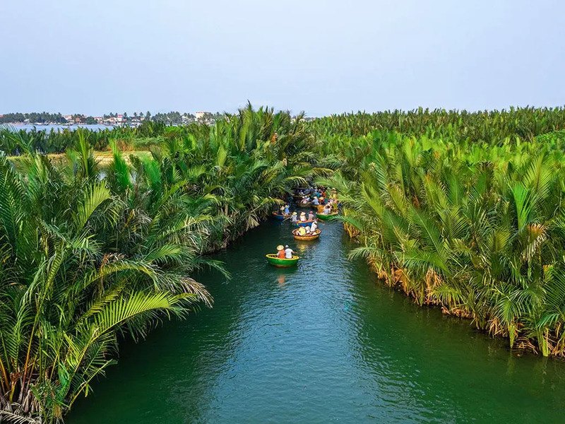 Rivière bordée de cocotiers d'eau à Bay Mau, Hoi An