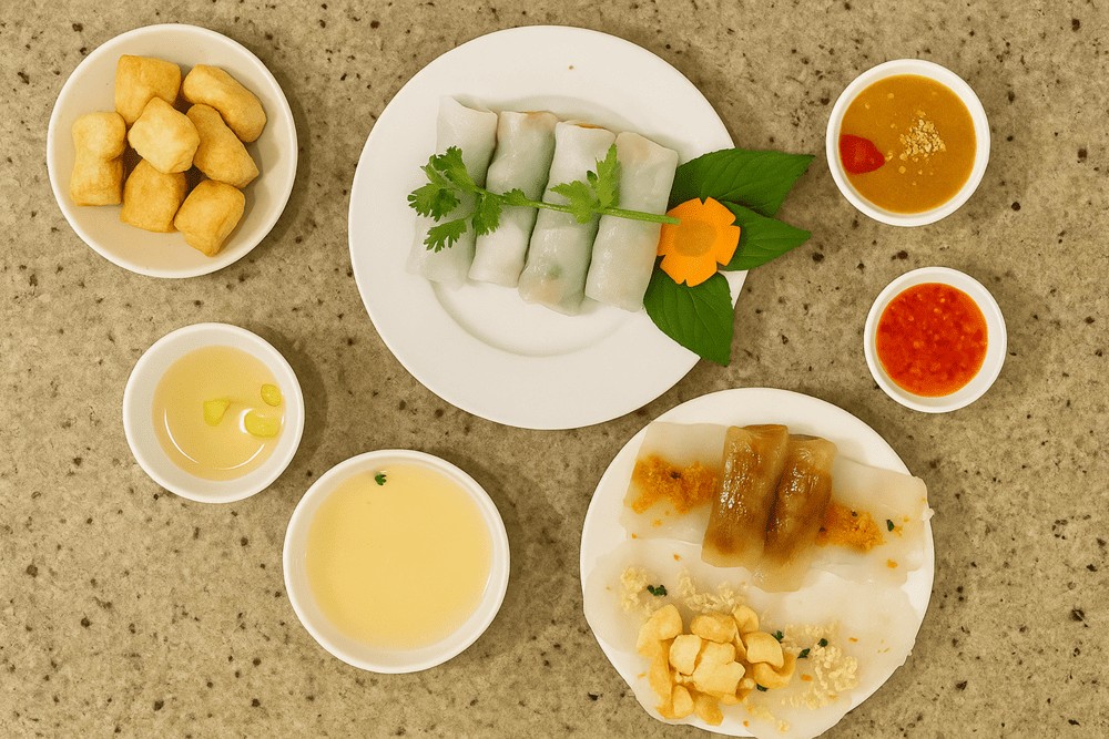 Assortiment de street food vietnamienne près de la rue du livre Nguyen Van Binh