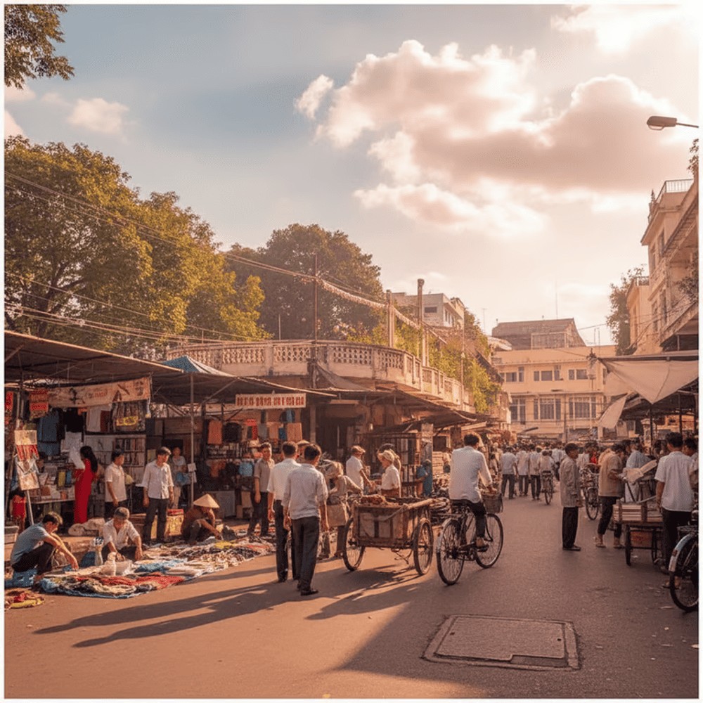 Photo d'ambiance évoquant l'histoire ancienne du quartier de la rue du livre Nguyen Van Binh