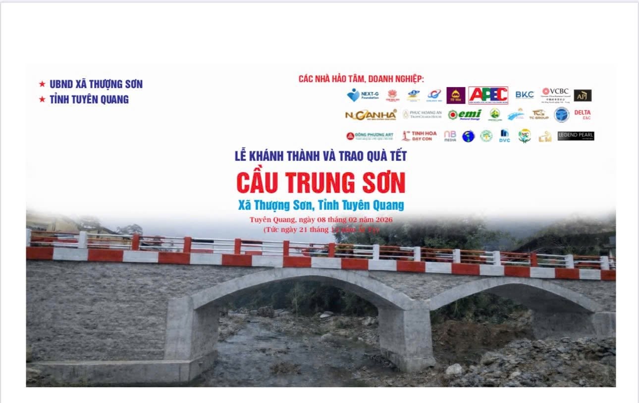 Affiche officielle de la cérémonie d'inauguration du pont Trung Son, commune de Thuong Son, Tuyen Quang, 8 février 2026