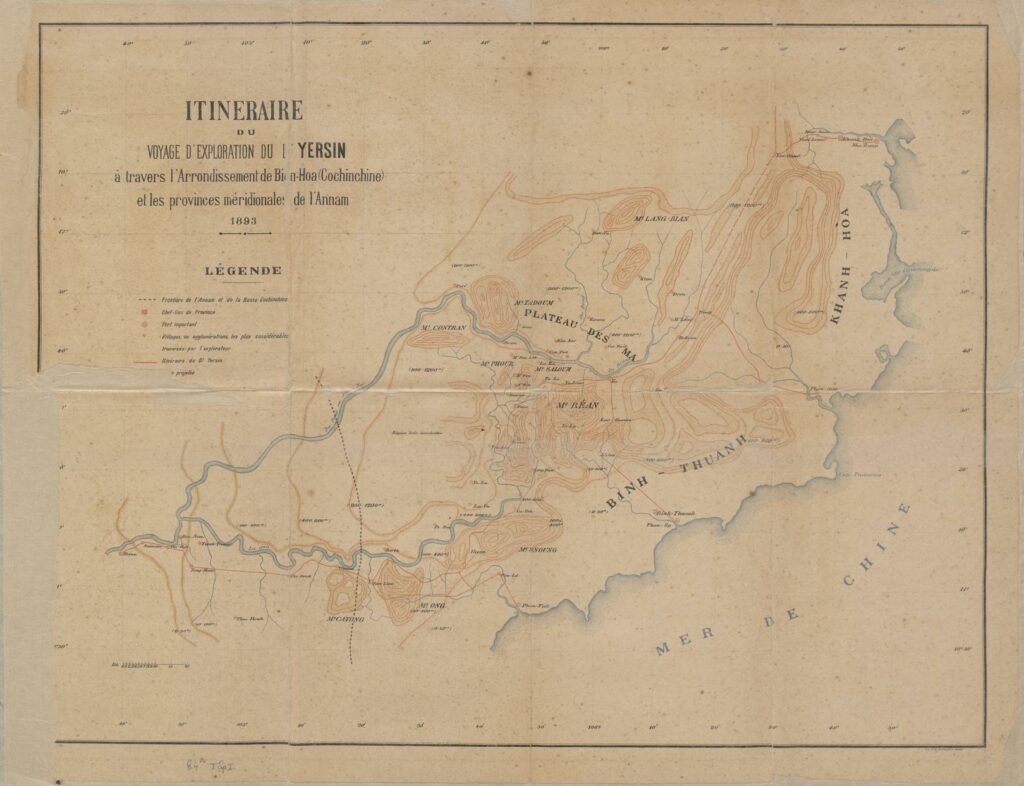 Karte der Erkundungsroute von Doktor Yersin im Jahr 1893