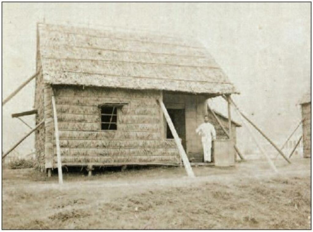 Behelfslabor, das Alexandre Yersin 1894 in Hong Kong einrichtete