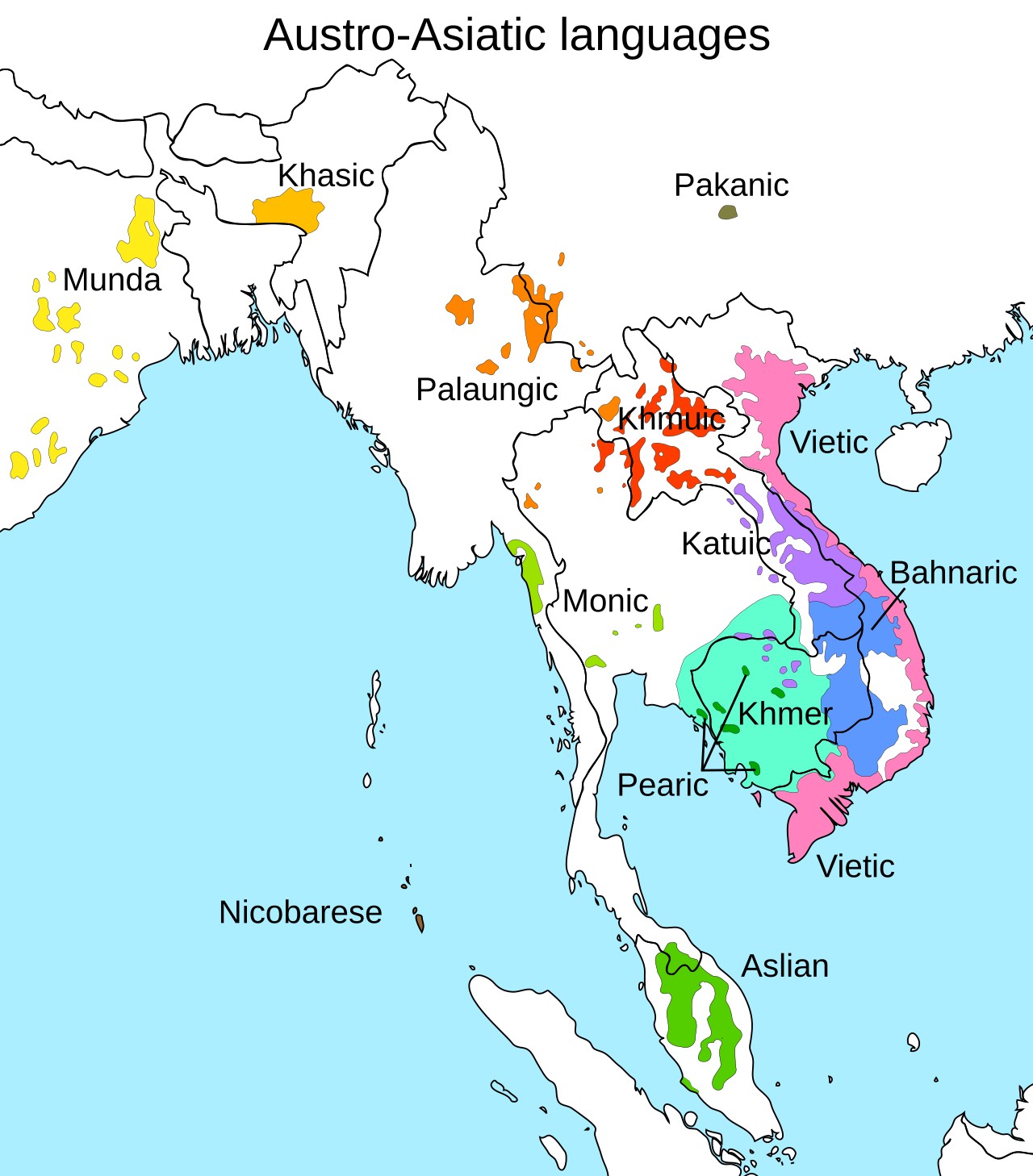 Carte de la famille des langues austroasiatiques en Asie du Sud-Est