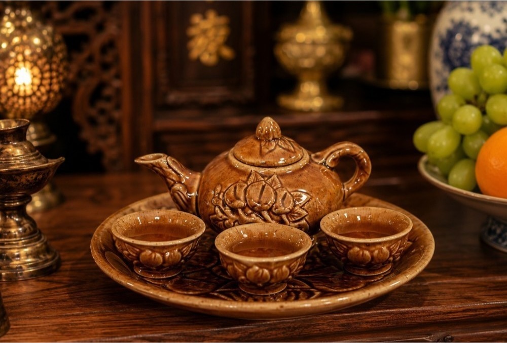 Service à thé traditionnel en céramique avec tasses et théière
